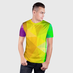 Мужская футболка 3D Slim Жёлто-зелёная геометрия - фото 2