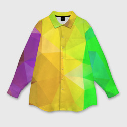 Мужская рубашка oversize 3D Жёлто-зелёная геометрия