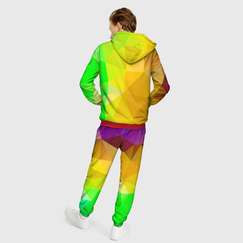 Мужской 3D костюм с принтом Жёлто-зелёная геометрия, вид сзади #2
