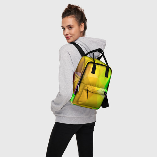 Женский рюкзак 3D с принтом Жёлто-зелёная геометрия, вид сбоку #3