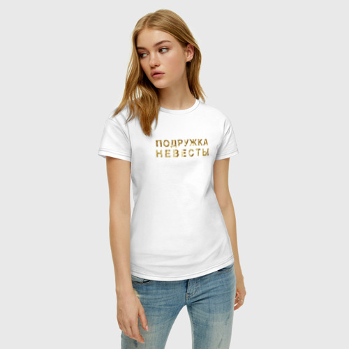 Женская футболка хлопок Подружка невесты золото, цвет белый - фото 3