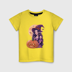 Детская футболка хлопок Хэллоуин - ведьма с тыквой