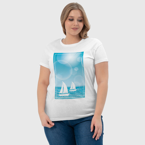 Женская футболка хлопок с принтом Белый кораблик, фото #4
