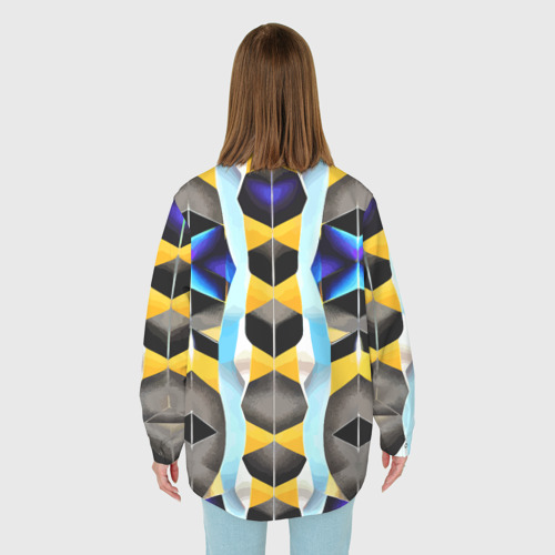 Женская рубашка oversize 3D Vanguard geometric pattern - neural network, цвет белый - фото 4