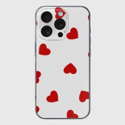 Чехол для iPhone 16 Pro Max силиконовый с защитой камеры Красные сердечки на белом