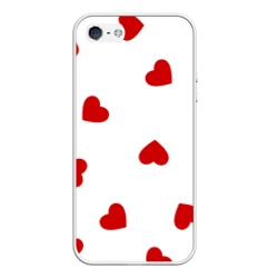 Чехол для iPhone 5/5S матовый Красные сердечки на белом