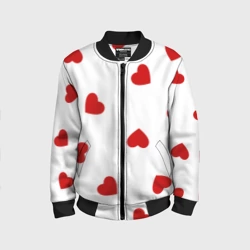 Детский бомбер 3D Красные сердечки на белом