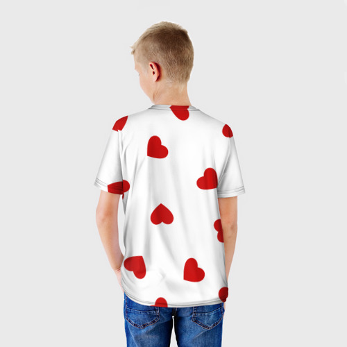Детская футболка 3D Красные сердечки на белом, цвет 3D печать - фото 4