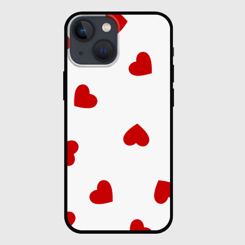 Чехол для iPhone 13 mini Красные сердечки на белом