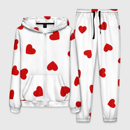 Мужской 3D костюм с принтом Красные сердечки на белом, вид спереди #2