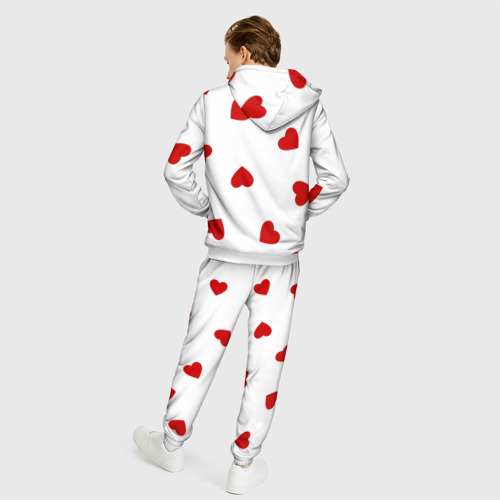 Мужской 3D костюм с принтом Красные сердечки на белом, вид сзади #2
