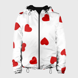 Женская куртка 3D Красные сердечки на белом