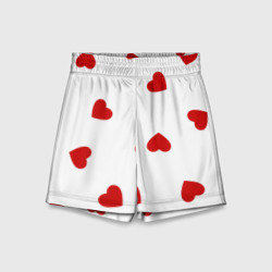 Детские спортивные шорты 3D Красные сердечки на белом