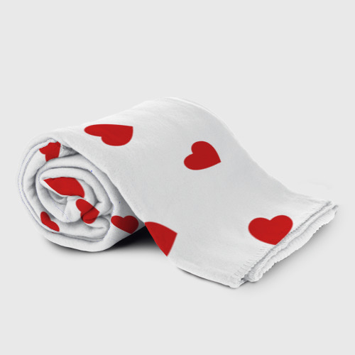 Плед 3D с принтом Красные сердечки на белом, фото на моделе #1