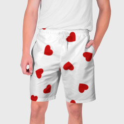 Мужские шорты 3D Красные сердечки на белом