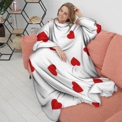 Плед с рукавами Красные сердечки на белом - фото 2