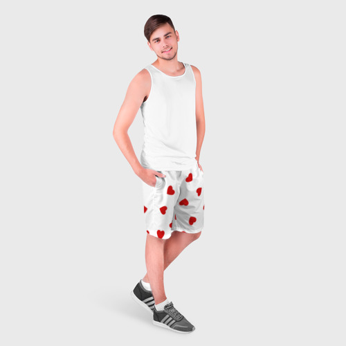 Мужские шорты 3D Красные сердечки на белом, цвет 3D печать - фото 3