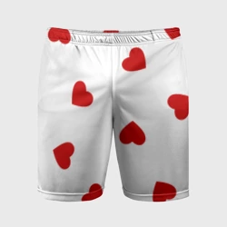 Мужские шорты спортивные Красные сердечки на белом