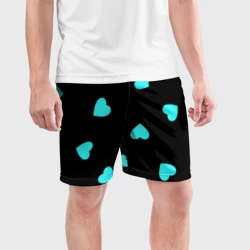Мужские шорты спортивные С голубыми сердечками на черном - фото 2