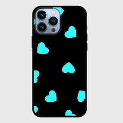 Чехол для iPhone 13 Pro Max С голубыми сердечками на черном