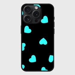 Чехол силиконовый для Apple iPhone 15 Pro матовый С голубыми сердечками на черном
