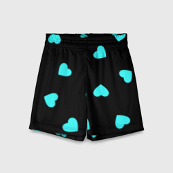 Детские спортивные шорты 3D С голубыми сердечками на черном