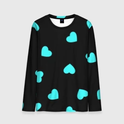 Мужской лонгслив 3D С голубыми сердечками на черном