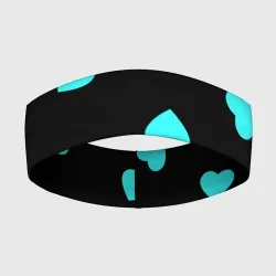 Повязка на голову 3D С голубыми сердечками на черном
