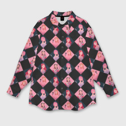 Мужская рубашка oversize 3D Клеточка black Pink