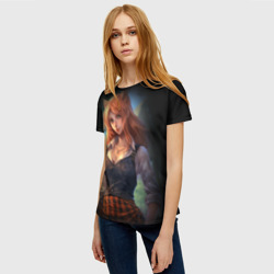 Женская футболка 3D Девушка лисица в школьной форме - фото 2