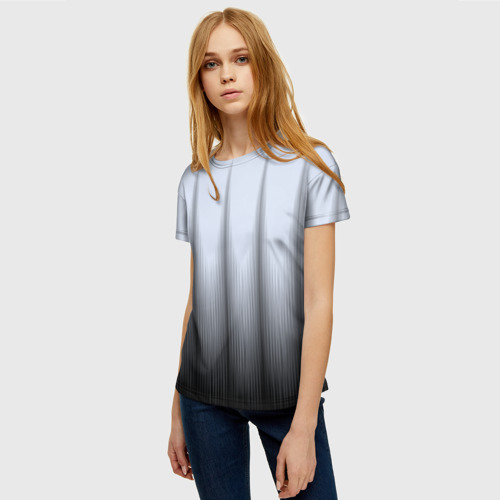 Женская футболка 3D Черный полосатый градиент, цвет 3D печать - фото 3