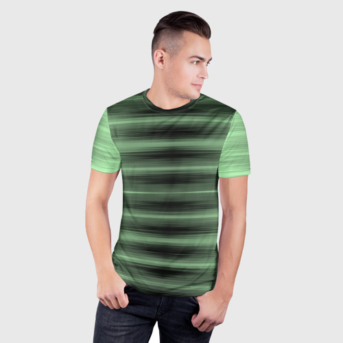 Мужская футболка 3D Slim Зеленый полосатый градиент, цвет 3D печать - фото 3