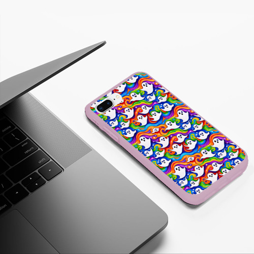 Чехол для iPhone 7Plus/8 Plus матовый Веселые привидения на красочном фоне, цвет розовый - фото 5