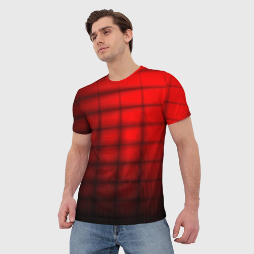 Мужская футболка 3D Просто красно-черная клетка, цвет 3D печать - фото 3
