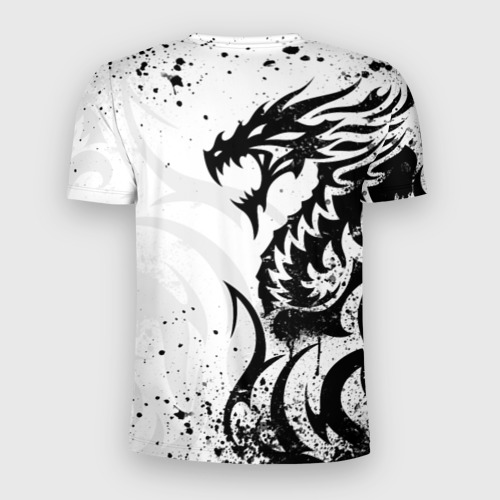 Мужская футболка 3D Slim с принтом Fox motocross - белый дракон, вид сзади #1