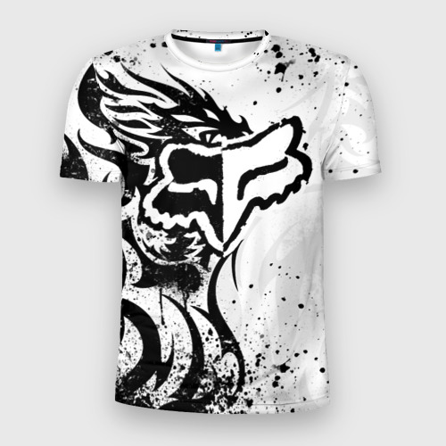 Мужская футболка 3D Slim с принтом Fox motocross - белый дракон, вид спереди #2