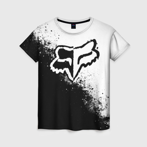 Женская футболка 3D с принтом Fox motocross - черно-белые пятна, вид спереди #2
