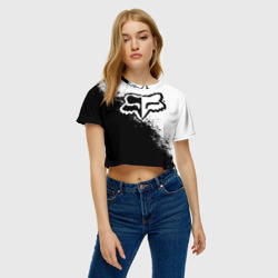 Женская футболка Crop-top 3D Fox motocross - черно-белые пятна - фото 2