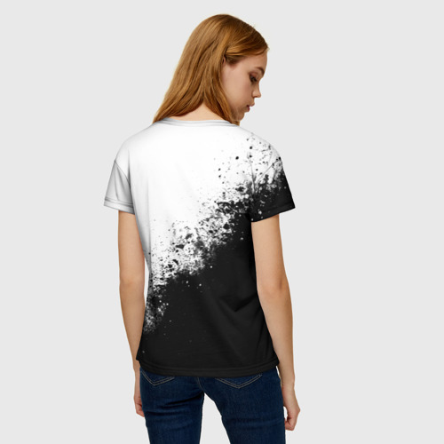 Женская футболка 3D с принтом Fox motocross - черно-белые пятна, вид сзади #2
