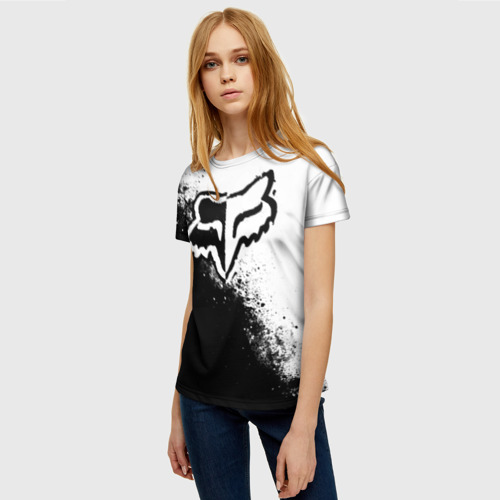 Женская футболка 3D с принтом Fox motocross - черно-белые пятна, фото на моделе #1