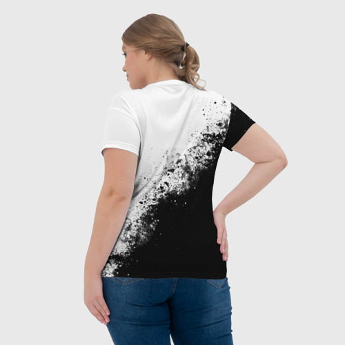 Женская футболка 3D с принтом Fox motocross - черно-белые пятна, вид сзади #2