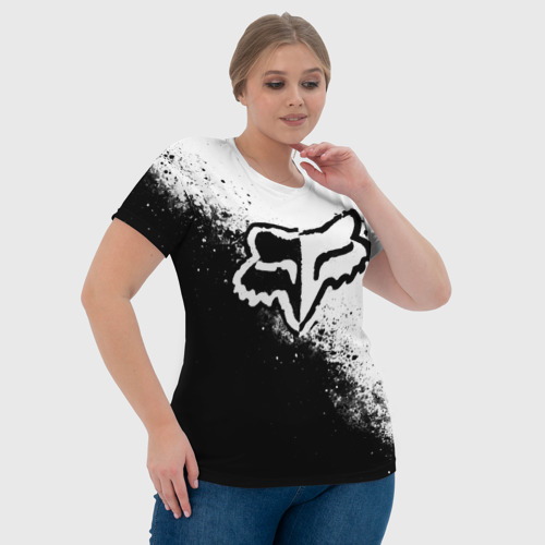 Женская футболка 3D с принтом Fox motocross - черно-белые пятна, фото #4