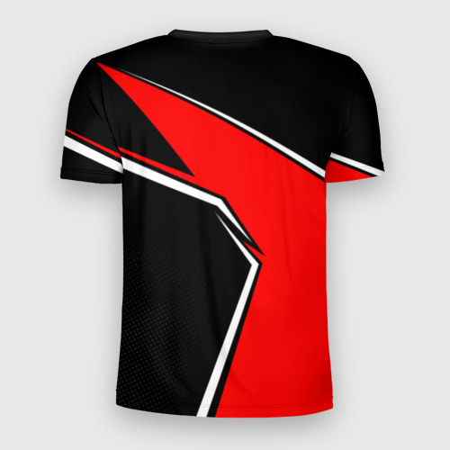 Мужская футболка 3D Slim с принтом Fox мотокросс - красный, вид сзади #1