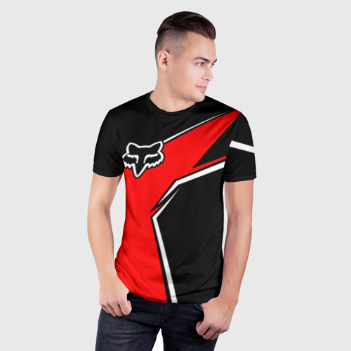 Мужская футболка 3D Slim с принтом Fox мотокросс - красный, фото на моделе #1