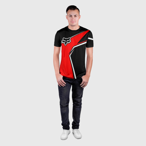 Мужская футболка 3D Slim с принтом Fox мотокросс - красный, вид сбоку #3