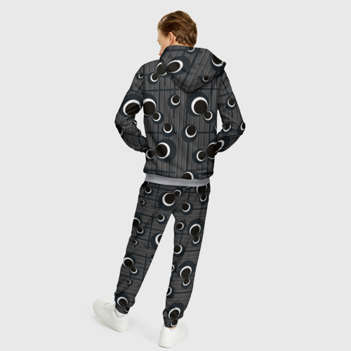 Мужской костюм с толстовкой 3D Черные и белые круги на сером, цвет меланж - фото 4