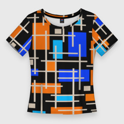 Женская футболка 3D Slim Разноцветная прямоугольная абстракция