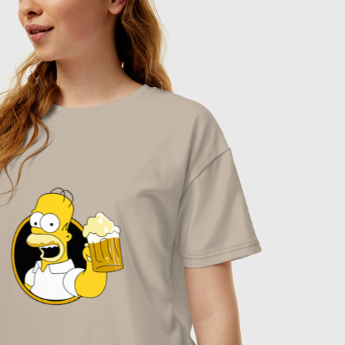Женская футболка хлопок Oversize с принтом Гомер и пиво, фото на моделе #1