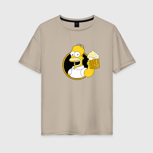 Женская футболка хлопок Oversize с принтом Гомер и пиво, вид спереди #2