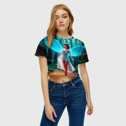 Женская футболка Crop-top 3D Девушка фея в дремучем лесу - фото 2
